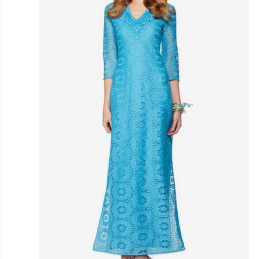 Lilly Pulitzer Sharrie Caftan Maxi Dress Ariel Blue King Street Lace Small
